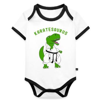 Dinosaure humour Karaté Karatesaurus Cadeau enfant - Body Bébé bio contrasté manches courtes - blanc/noir  - Devant