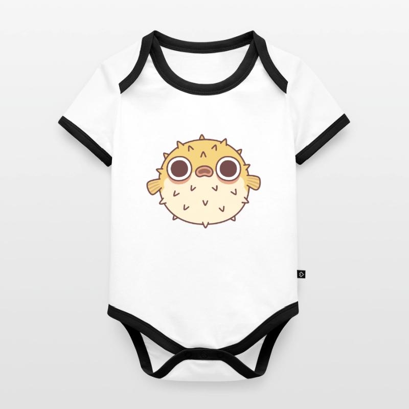 Cute Grumpy Puffer Fish Organic Baby Contrasting Bodysuit