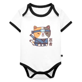 Cute Ninja Cat Doodle - Organic Baby Contrasting Bodysuit - white/black  - Front