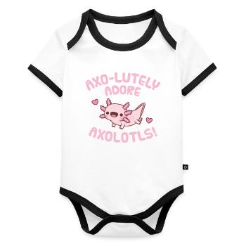 Niedlicher Axolotl Axo-lutely Verehren Axolotls Wortspiel Humor - Baby Bio-Kurzarm-Kontrastbody - Weiß/Schwarz  - Vorne