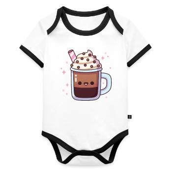 Cute Iced Coffee With Whipped Cream - Organic Baby Contrasting Bodysuit - white/black  - Front