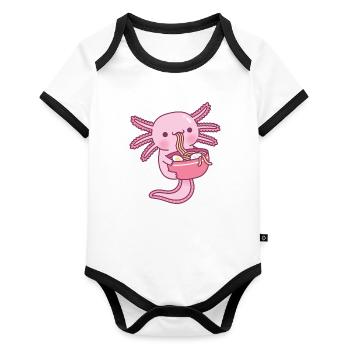Mignon axolotl mangeant des nouilles ramen japonaises - Body Bébé bio contrasté manches courtes - blanc/noir  - Devant