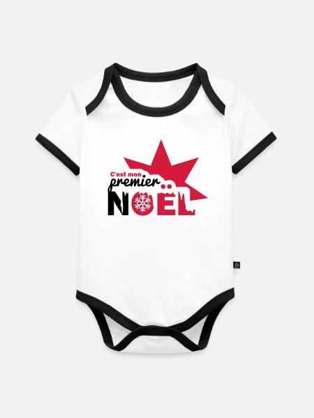 C'est mon premier Noël - Body Bébé bio contrasté manches courtes - blanc/noir 