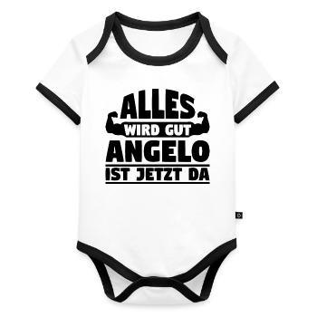 Alles wird gut Angelo ist jetzt da - Baby Bio-Kurzarm-Kontrastbody - Weiß/Schwarz  - Vorne