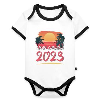 Grande Canarie 2023 (Garantie du prix le plus bas) - Body Bébé bio contrasté manches courtes - blanc/noir  - Devant