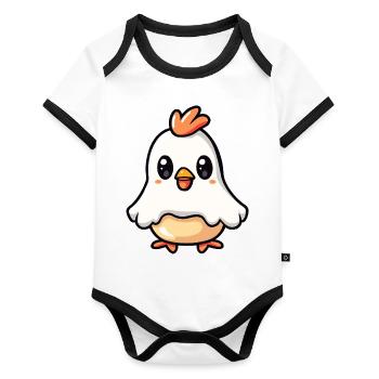 Chicken Halloween Comic Ghost - Organic Baby Contrasting Bodysuit - white/black  - Front