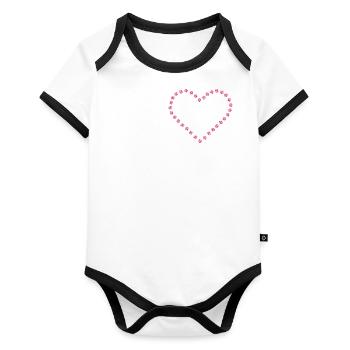 Diamant Herz rosa Kontur - Baby Bio-Kurzarm-Kontrastbody - Weiß/Schwarz  - Vorne