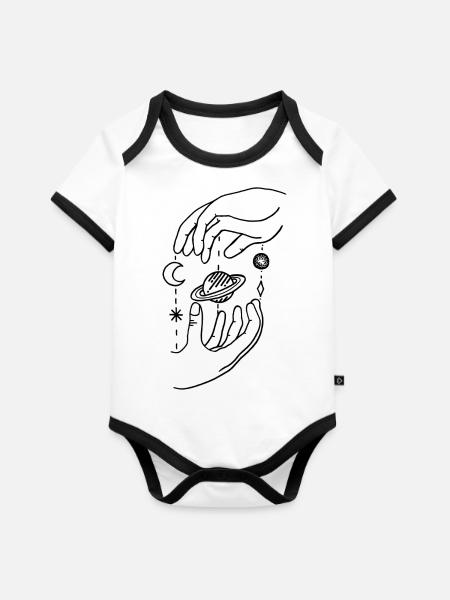 Planet Hands - Baby Bio-Kurzarm-Kontrastbody - Weiß/Schwarz