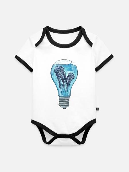 Jellyfish - Baby Bio-Kurzarm-Kontrastbody - Weiß/Schwarz 