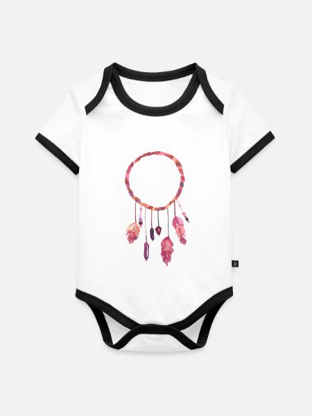 Traumfänger - Baby Bio-Kurzarm-Kontrastbody - Weiß/Schwarz