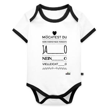 Möchtest du mein Patenonkel werden - Baby Bio-Kurzarm-Kontrastbody - Weiß/Schwarz  - Vorne