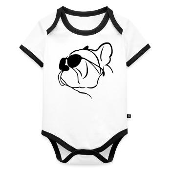 Bulldog glasses (G) - Organic Baby Contrasting Bodysuit - white/black  - Front