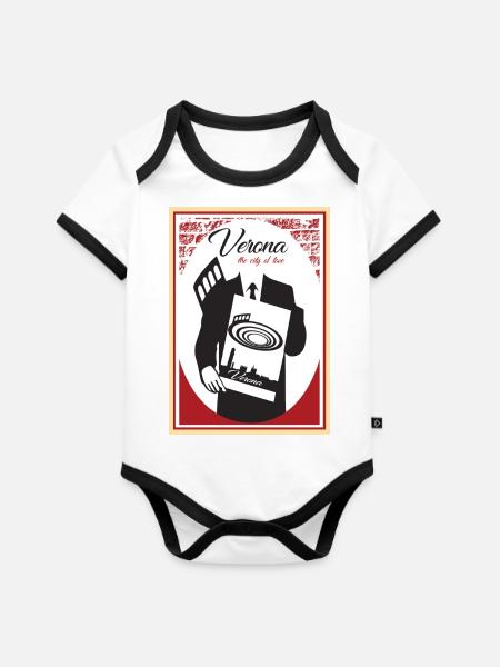 Verona - Baby Bio-Kurzarm-Kontrastbody - Weiß/Schwarz 