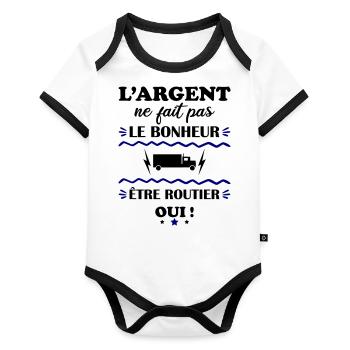 L'argent ne fait pas le bonheur routier - Body Bébé bio contrasté manches courtes - blanc/noir  - Devant
