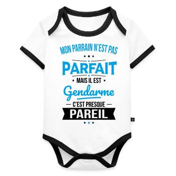 Mon parrain n'est pas parfait - Gendarme - Body Bébé bio contrasté manches courtes - blanc/noir  - Devant
