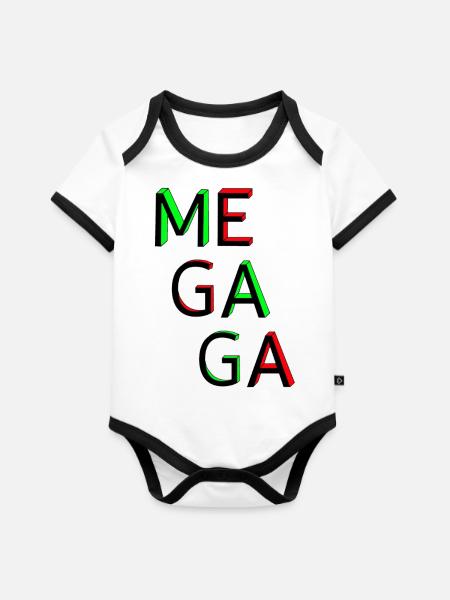 MEGA GAGA - Baby Bio-Kurzarm-Kontrastbody - Weiß/Schwarz 