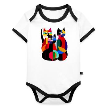 Three Cats - Organic Baby Contrasting Bodysuit - white/black  - Front