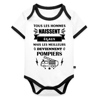 Tous les hommes naissent égaux pompier, papa - Body Bébé bio contrasté manches courtes - blanc/noir  - Devant