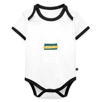 Italian Cuisine - Basil Pesto Is The Besto - Baby Bio-Kurzarm-Kontrastbody - Weiß/Schwarz  - Vorne