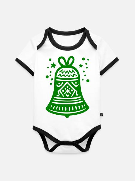 Glocke Weihnachtsglocke - Baby Bio-Kurzarm-Kontrastbody - Weiß/Schwarz