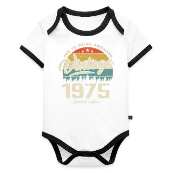 Vintage 1975 Retro Style Anniversary Gift 1975 - Organic Baby Contrasting Bodysuit - white/black  - Front