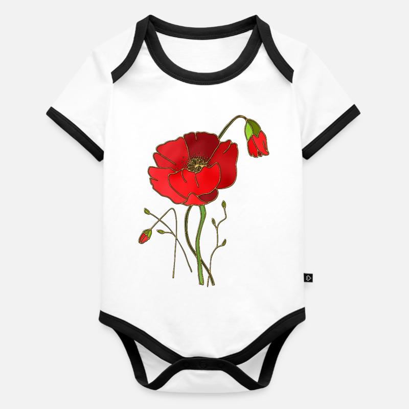 Fleur - Body Bébé bio contrasté manches courtes - blanc/noir 