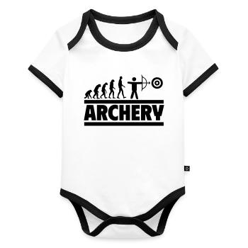Bogenschießen-Evolution: Vom Mensch zum Bogenschüt - Baby Bio-Kurzarm-Kontrastbody - Weiß/Schwarz  - Vorne
