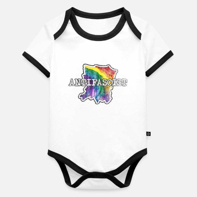 Arc-en-ciel d’Antifa - Body Bébé bio contrasté manches courtes - blanc/noir