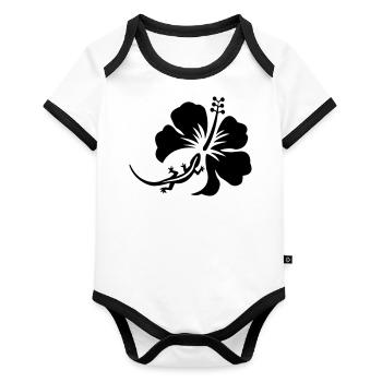 Margouillat hibiscus - Body Bébé bio contrasté manches courtes - blanc/noir  - Devant