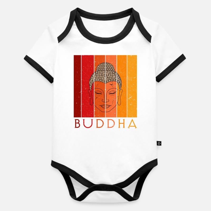 Buddha - Baby Bio-Kurzarm-Kontrastbody - Weiß/Schwarz 