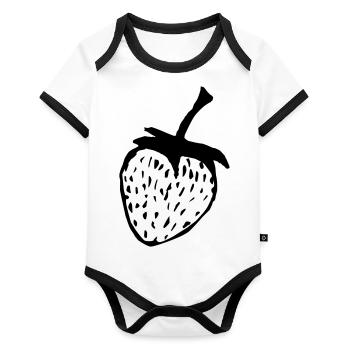 Erdbeere - Baby Bio-Kurzarm-Kontrastbody - Weiß/Schwarz  - Vorne