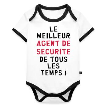 Agent de Sécurité / Surveillance / Vigile / Chien - Body Bébé bio contrasté manches courtes - blanc/noir  - Devant
