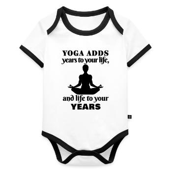 Yoga, Yoga, Yoga, Yoga, Yoga, Yoga, Yoga, Yoga - Baby Bio-Kurzarm-Kontrastbody - Weiß/Schwarz  - Vorne