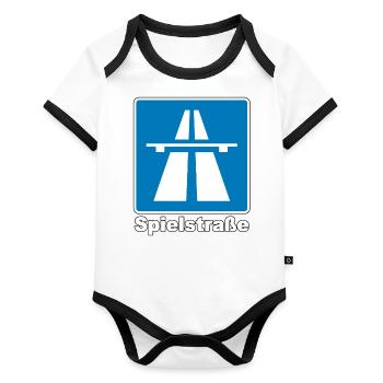 Spielstraße - Baby Bio-Kurzarm-Kontrastbody - Weiß/Schwarz  - Vorne