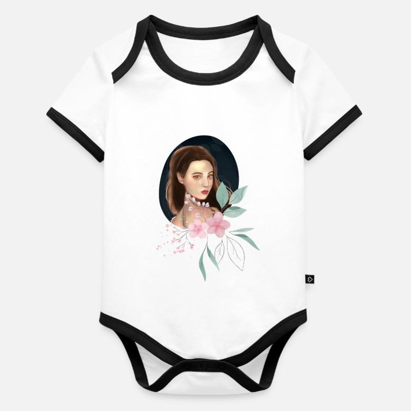 Princesse aux fleurs - Body Bébé bio contrasté manches courtes - blanc/noir 