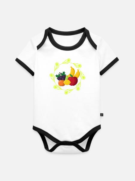 Obst-Ring-Logo-Fruit- - Baby Bio-Kurzarm-Kontrastbody - Weiß/Schwarz