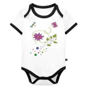 Vrille florale avec papillon et libellule - Body Bébé bio contrasté manches courtes - blanc/noir  - Devant