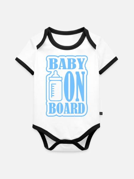 Baby on Board - Baby Bio-Kurzarm-Kontrastbody - Weiß/Schwarz 