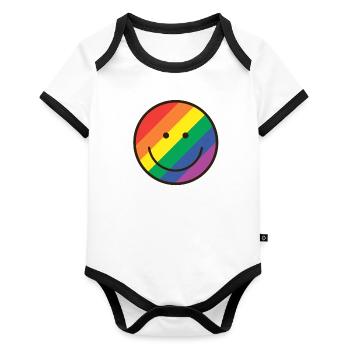 Pride smily, a happy rainbow - Organic Baby Contrasting Bodysuit - white/black  - Front
