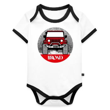 HUH! OFF ROAD #001 (Full Donation) - Baby Bio-Kurzarm-Kontrastbody - Weiß/Schwarz  - Vorne