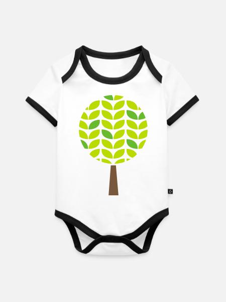 tree - Baby Bio-Kurzarm-Kontrastbody - Weiß/Schwarz