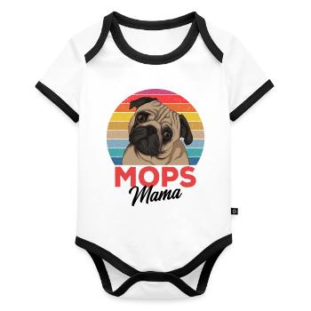 Mops - Baby Bio-Kurzarm-Kontrastbody - Weiß/Schwarz  - Vorne