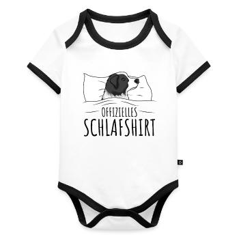 Border Collie - Baby Bio-Kurzarm-Kontrastbody - Weiß/Schwarz  - Vorne