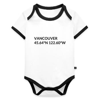 Vancouver Washington USA Koordinaten - Baby Bio-Kurzarm-Kontrastbody - Weiß/Schwarz  - Vorne