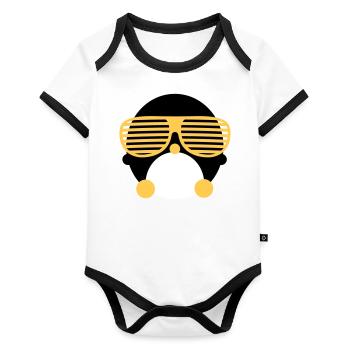 penguin with glasses - Organic Baby Contrasting Bodysuit - white/black  - Front