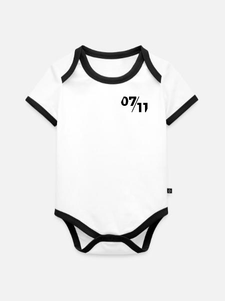 0711 schwarz - Baby Bio-Kurzarm-Kontrastbody - Weiß/Schwarz
