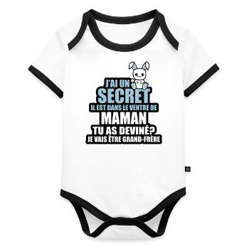 j'ai un secret je vais être grand-frère - Body Bébé bio contrasté manches courtes - blanc/noir  - Devant