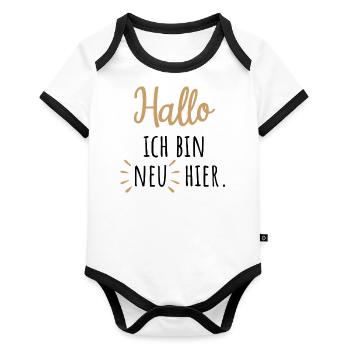 Hallo, ich bin neu hier. Geschenkidee für Baby. - Baby Bio-Kurzarm-Kontrastbody - Weiß/Schwarz  - Vorne