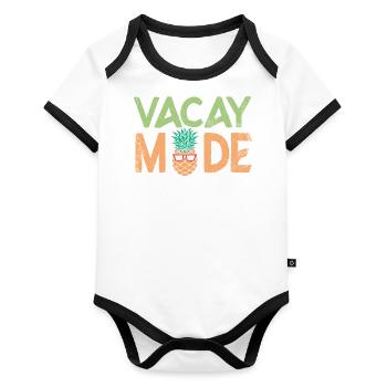 Vacay Mode Ananas Design Für Strandliebhaber - Baby Bio-Kurzarm-Kontrastbody - Weiß/Schwarz  - Vorne