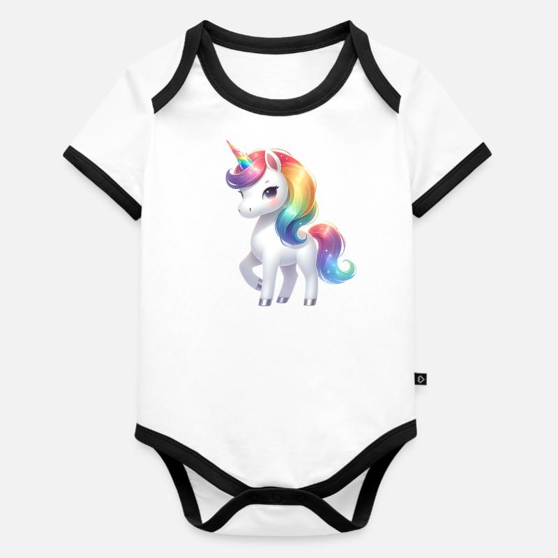 Licorne mignonne - Body Bébé bio contrasté manches courtes - blanc/noir